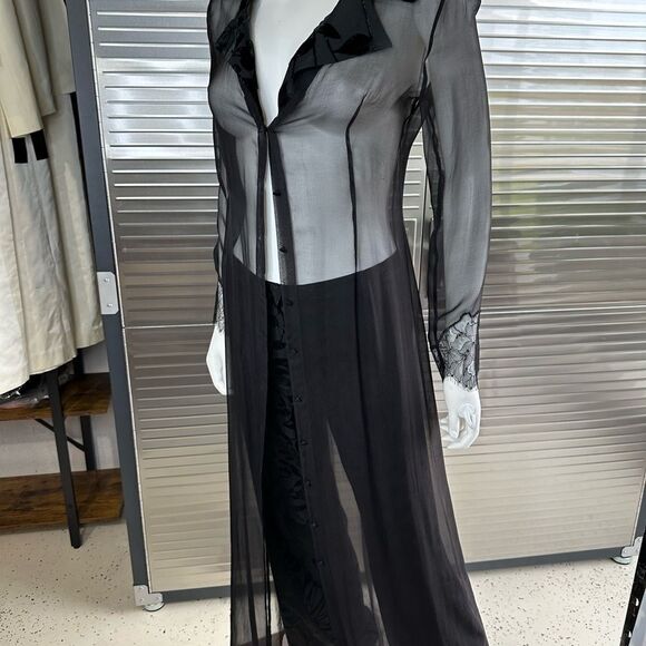 Lolita Lempicka Premier Silk Black Long Button Up Velvet Cover Jacket Small - Picture 5 of 15